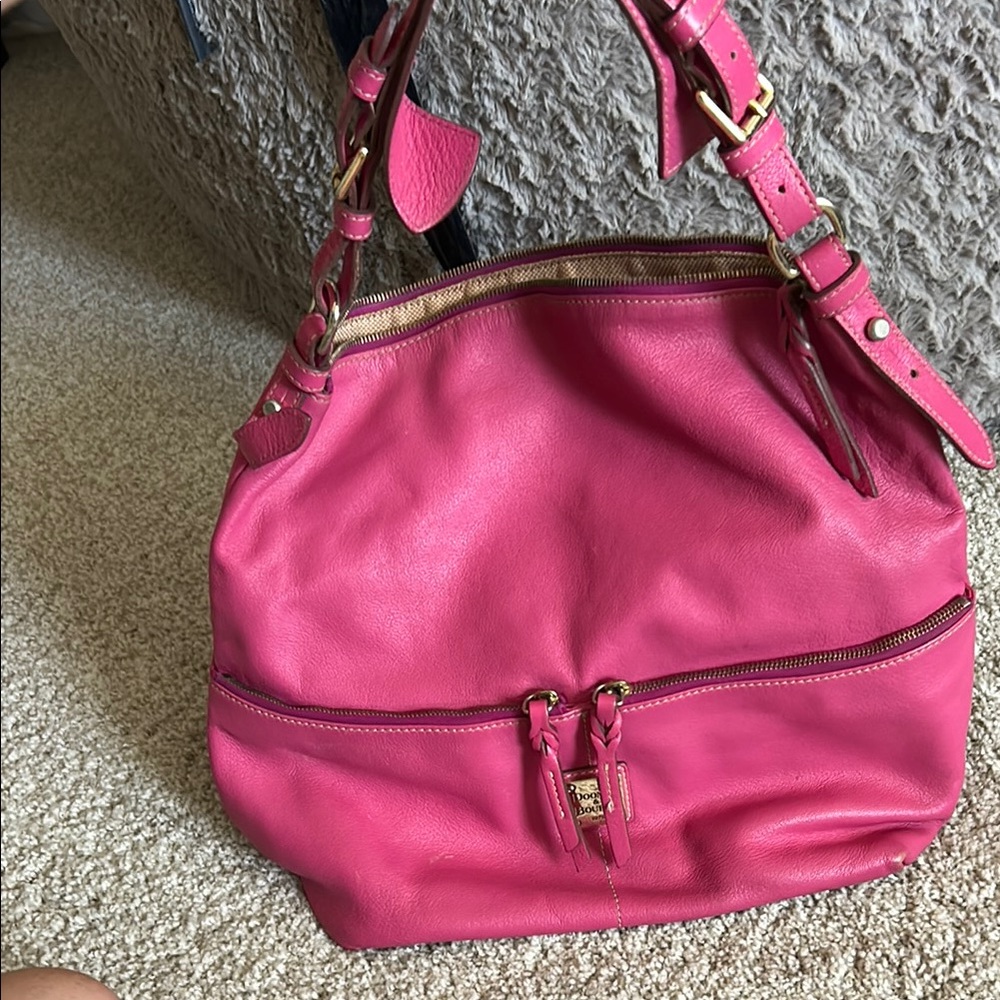 XL Dooney Bourke Pink Pebbled Leather Shoulder Bag Tote 13"x15"Wx5"D Zip Purse